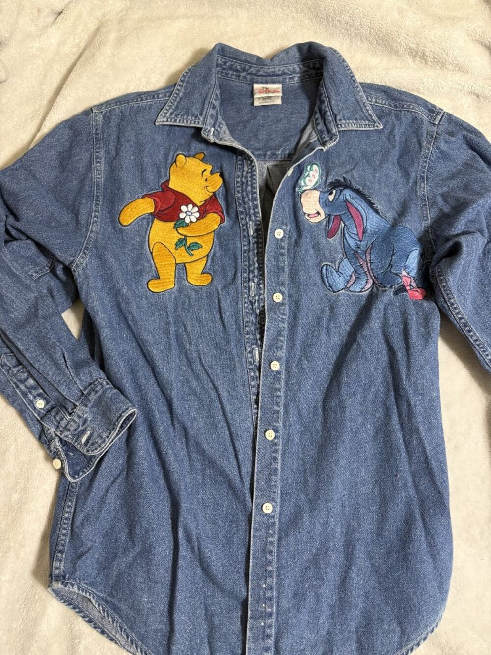 Vintage Disney Store Winnie the Pooh & Eeyore Embroidered Denim Button Down Size